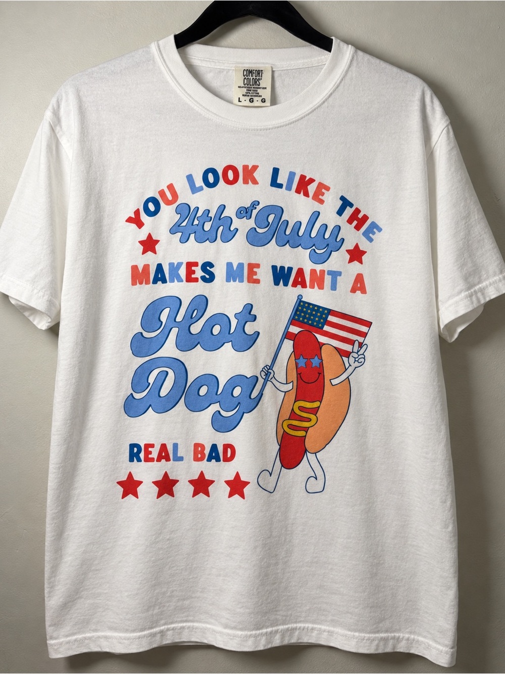 Comfort Colors White Patriotic Hot Dog Graphic Tee